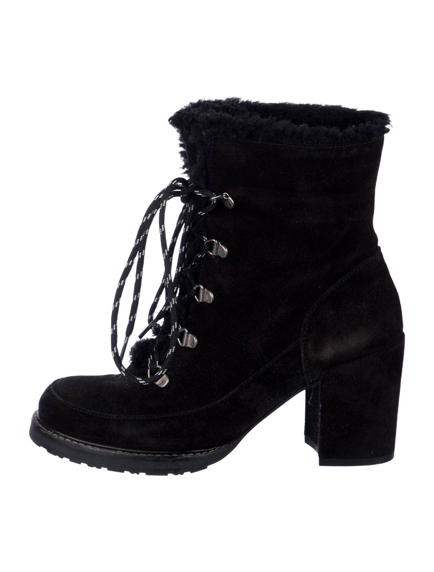 Stuart Weitzman Suede Fur Trim Lace-Up Boots