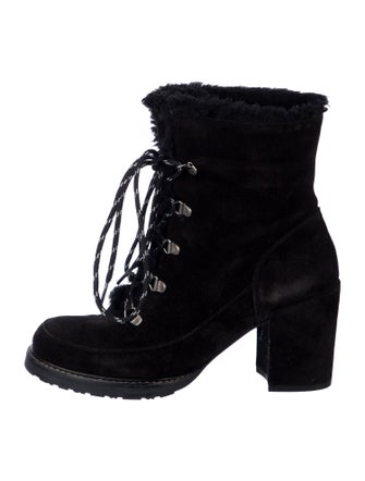Stuart Weitzman Suede Fur Trim Lace-Up Boots