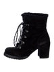 Stuart Weitzman Suede Fur Trim Lace-Up Boots