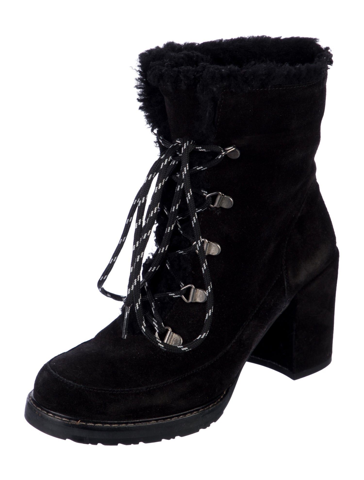 Stuart Weitzman Suede Fur Trim Lace-Up Boots