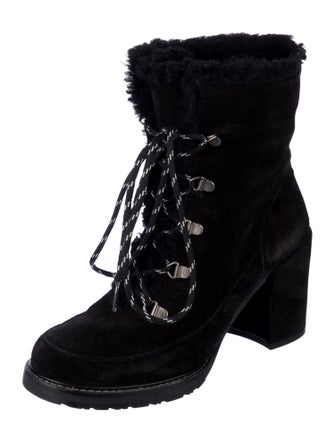 Stuart Weitzman Suede Fur Trim Lace-Up Boots