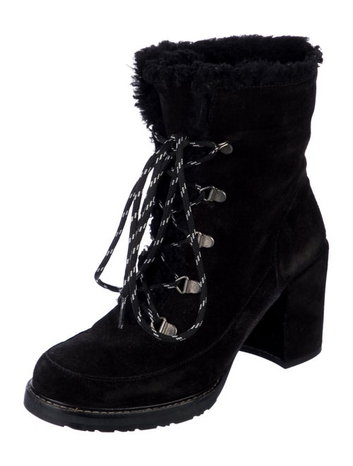 Stuart Weitzman Suede Fur Trim Lace-Up Boots