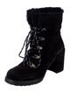 Stuart Weitzman Suede Fur Trim Lace-Up Boots