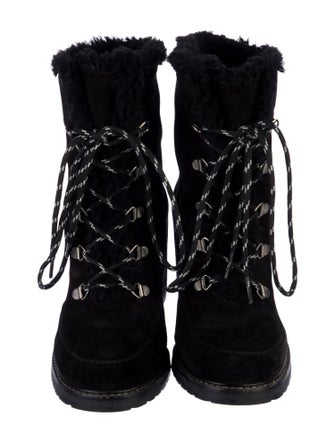 Stuart Weitzman Suede Fur Trim Lace-Up Boots
