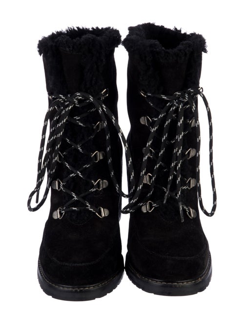 Stuart Weitzman Suede Fur Trim Lace-Up Boots