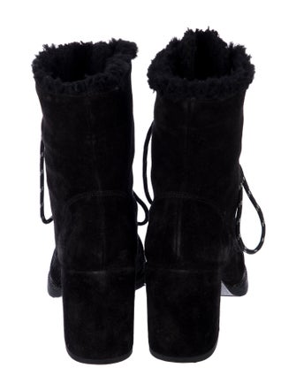 Stuart Weitzman Suede Fur Trim Lace-Up Boots