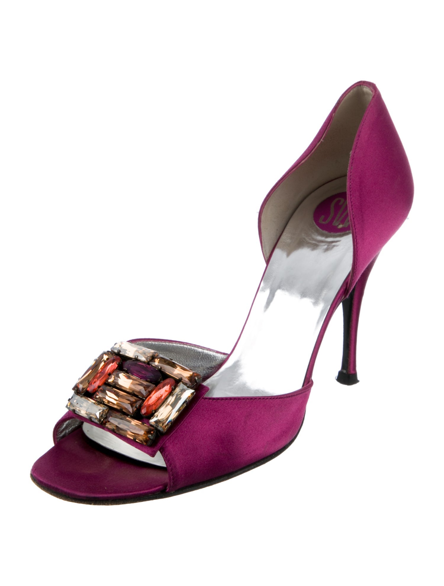 Stuart Weitzman Satin Crystal Embellishments D'Orsay Pumps