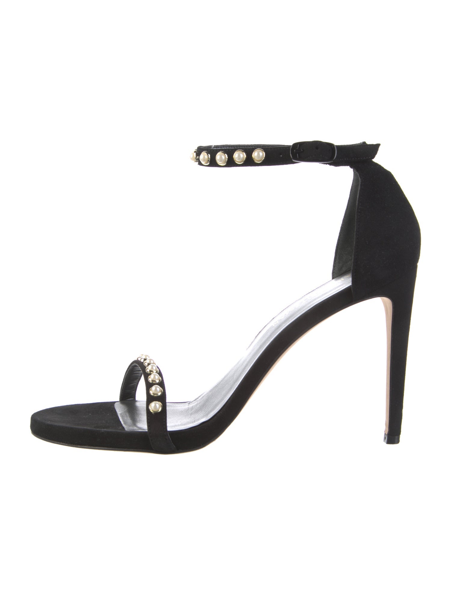 Stuart Weitzman Faux Pearl Accents Suede Sandals