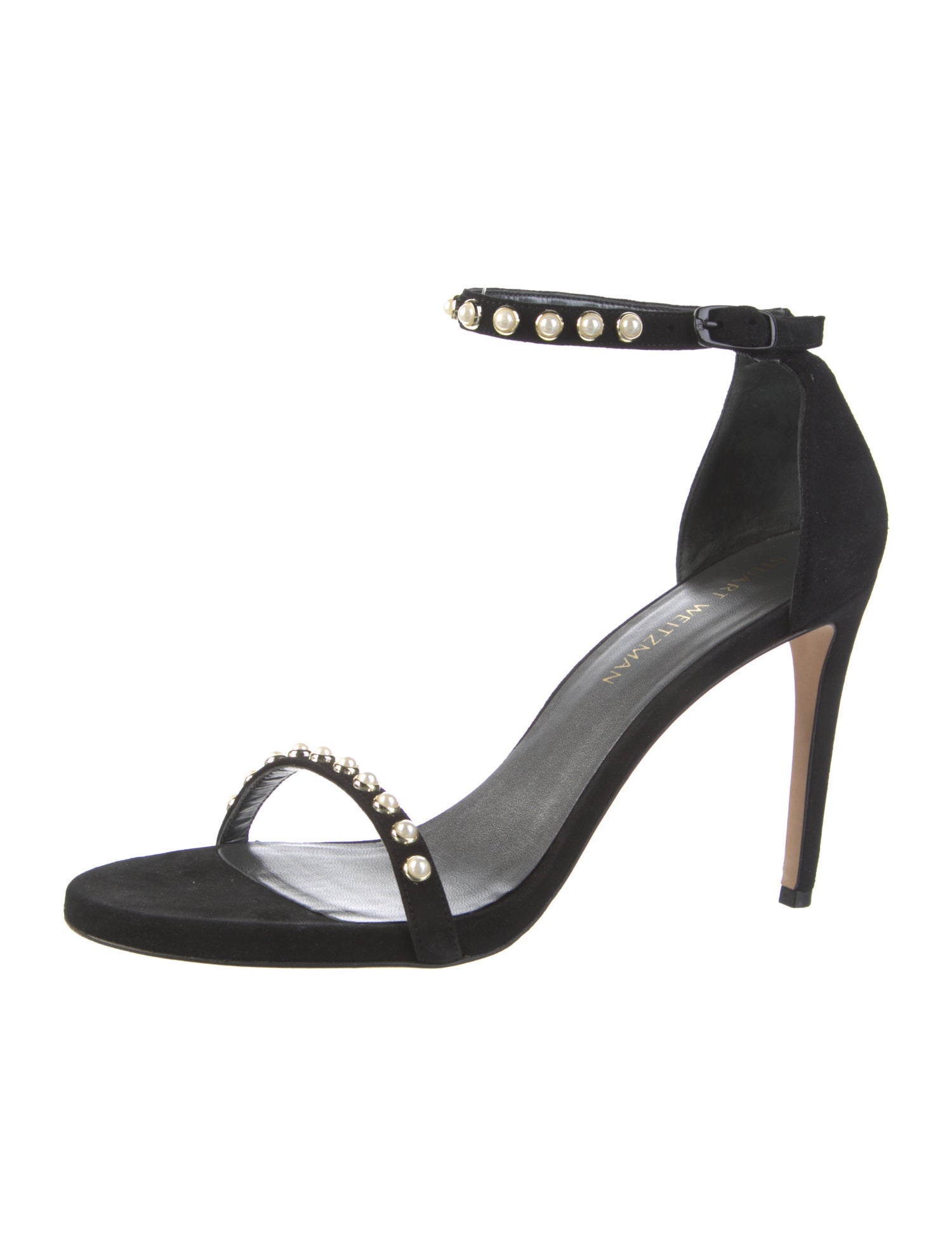 Stuart Weitzman Faux Pearl Accents Suede Sandals