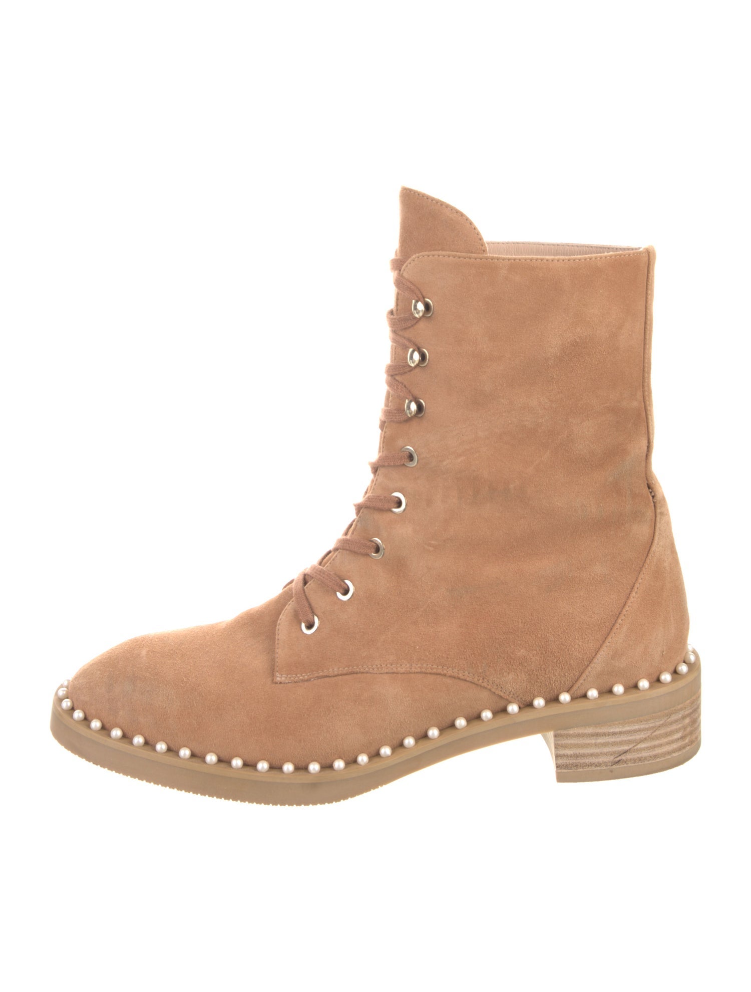 Stuart Weitzman Faux Pearl Accents Suede Combat Boots
