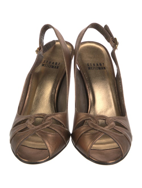 Stuart Weitzman Leather Bow Accents Slingback Sandals