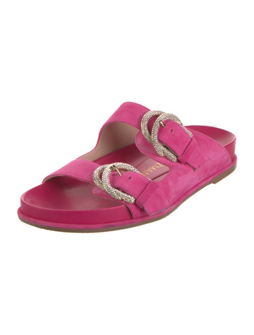 Stuart Weitzman Suede Crystal Embellishments Slides