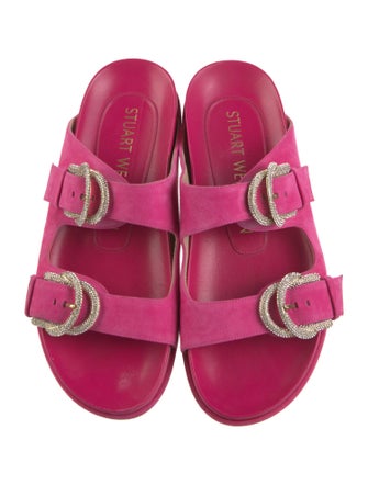 Stuart Weitzman Suede Crystal Embellishments Slides