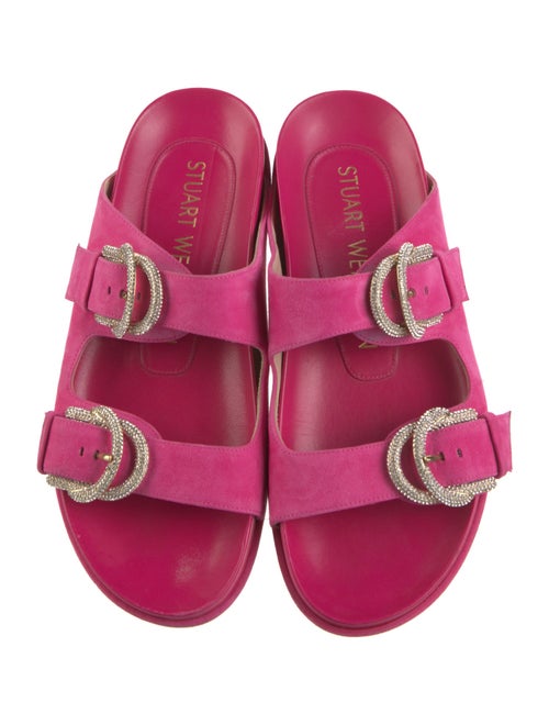 Stuart Weitzman Suede Crystal Embellishments Slides