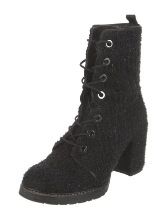 Stuart Weitzman Tweed Glitter Accents Lace-Up Boots