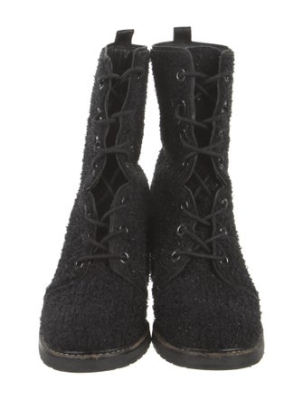 Stuart Weitzman Tweed Glitter Accents Lace-Up Boots