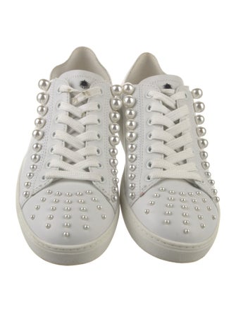 Stuart Weitzman Leather Beaded Accents Sneakers