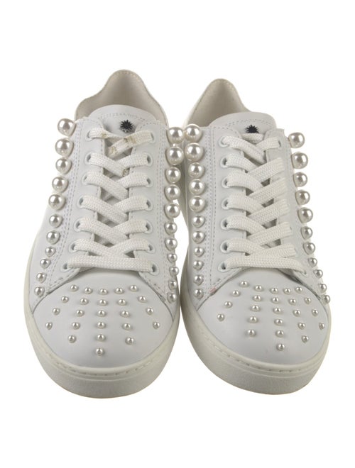 Stuart Weitzman Leather Beaded Accents Sneakers
