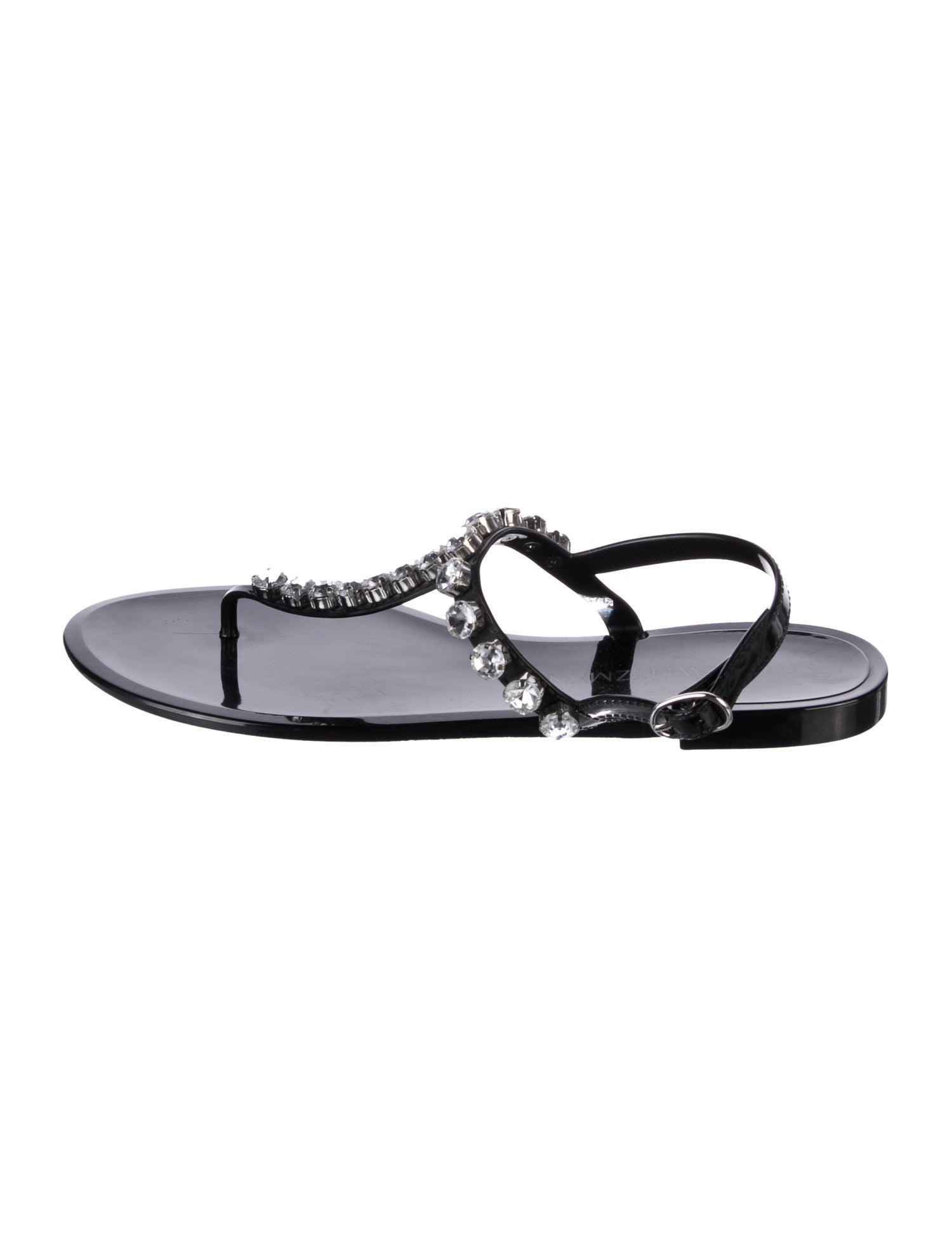 Stuart Weitzman Rubber Crystal Embellishments T-Strap Sandals