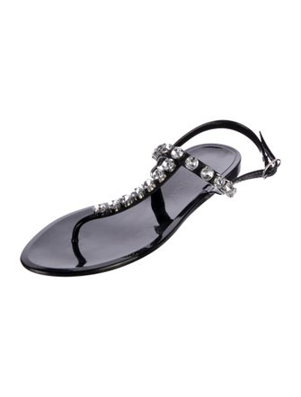 Stuart Weitzman Rubber Crystal Embellishments T-Strap Sandals
