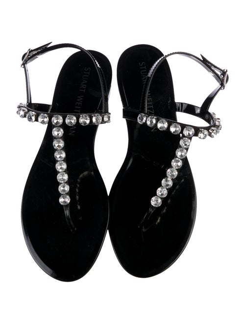 Stuart Weitzman Rubber Crystal Embellishments T-Strap Sandals