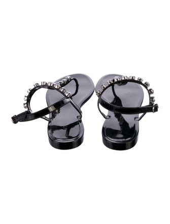 Stuart Weitzman Rubber Crystal Embellishments T-Strap Sandals