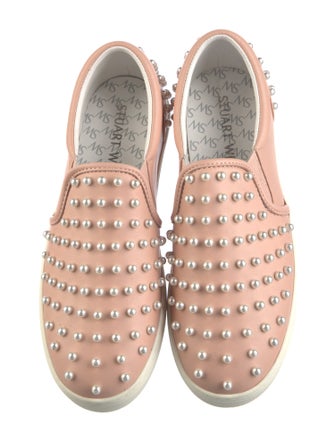 Stuart Weitzman Faux Pearl Accents Leather Sneakers