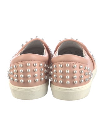 Stuart Weitzman Faux Pearl Accents Leather Sneakers
