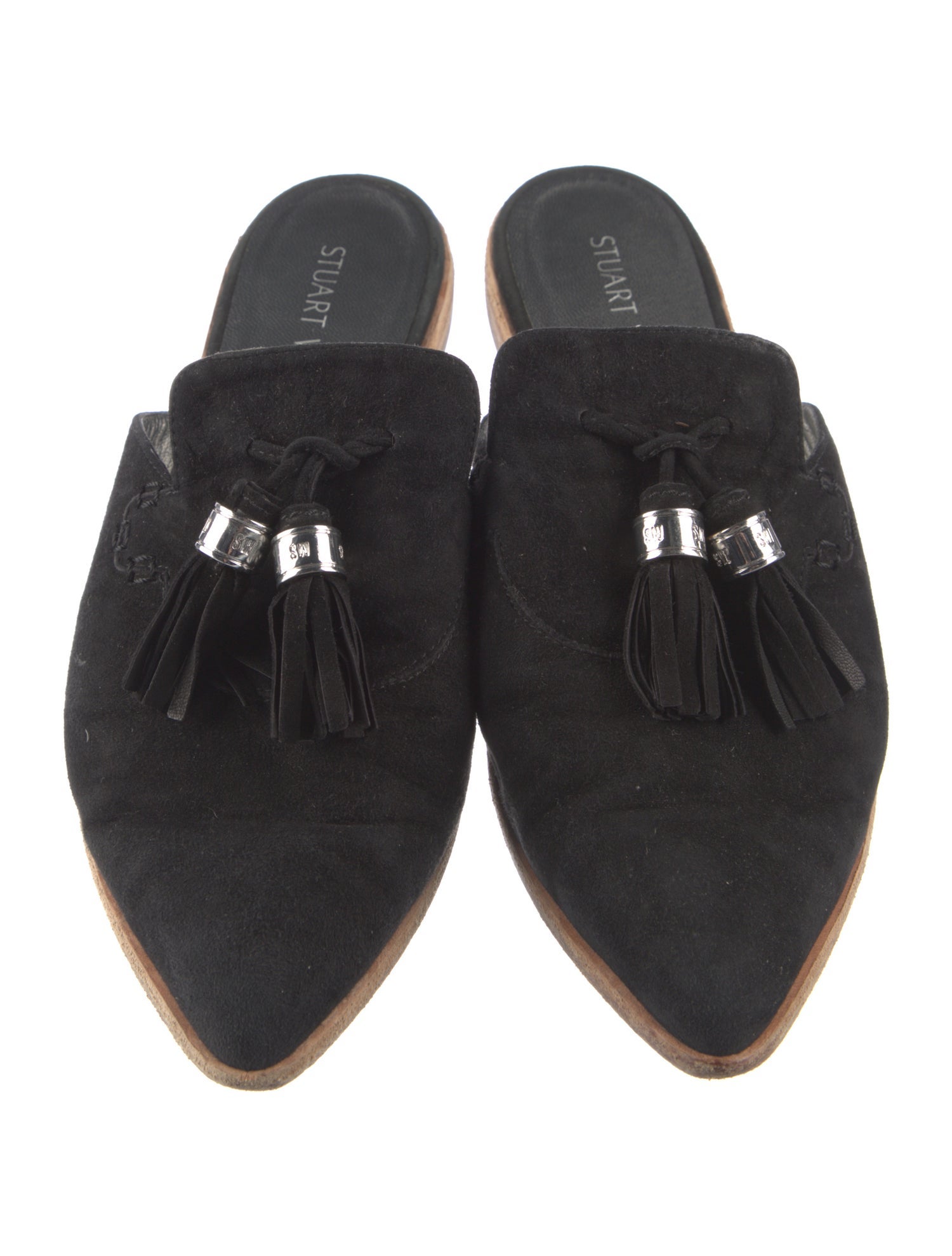 Stuart Weitzman Suede Tassel Accents Mules