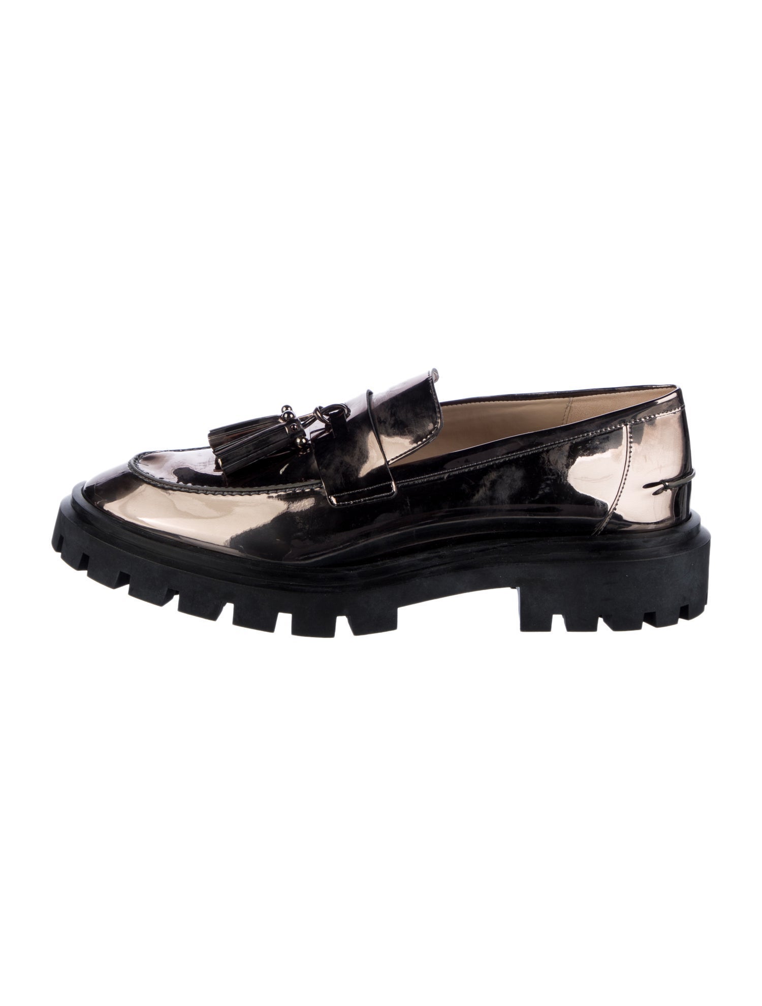 Stuart Weitzman Patent Leather Tassel Accents Loafers