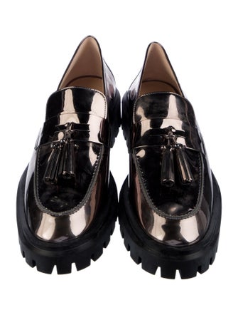 Stuart Weitzman Patent Leather Tassel Accents Loafers