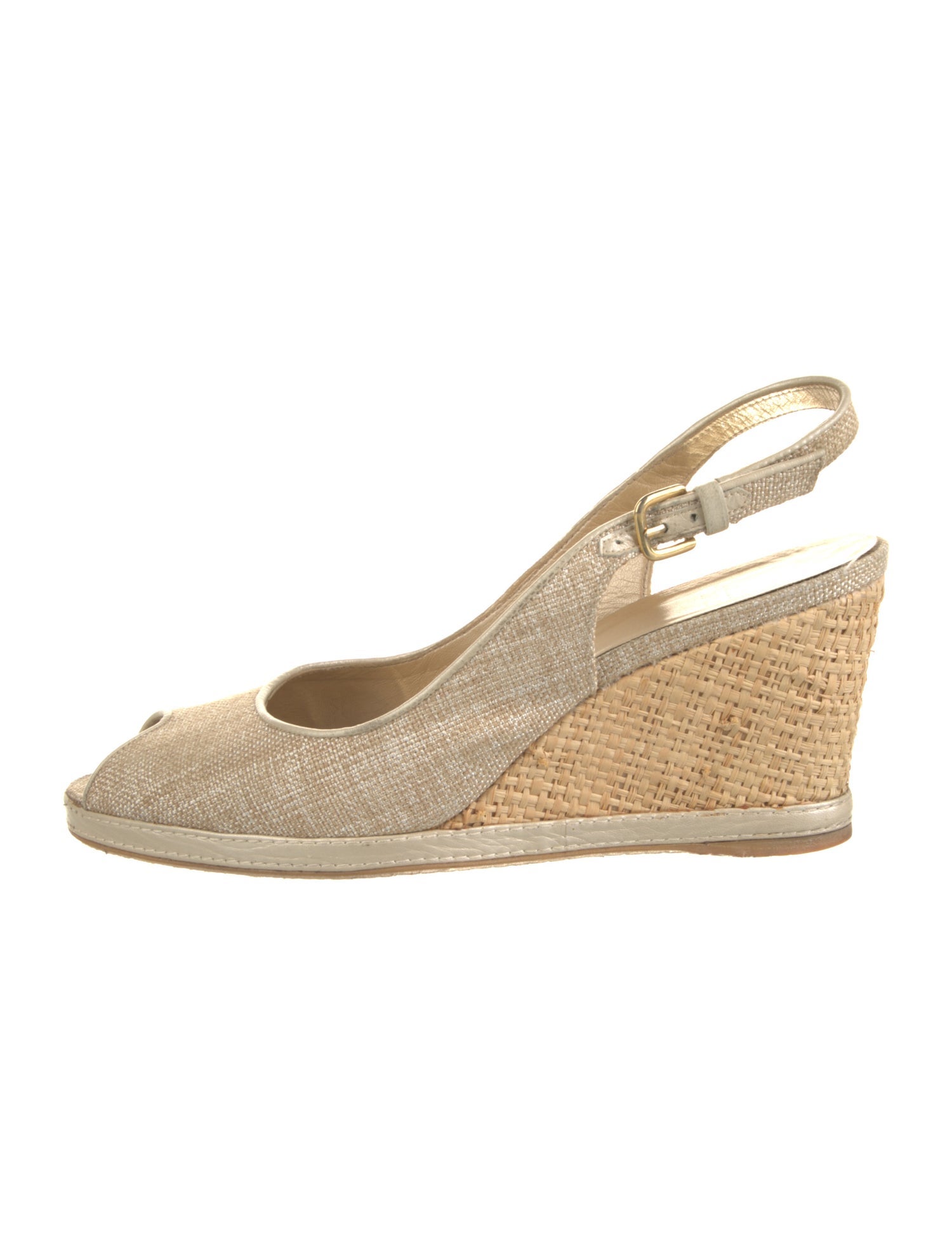 Stuart Weitzman Canvas Leather Trim Embellishment Slingback Pumps