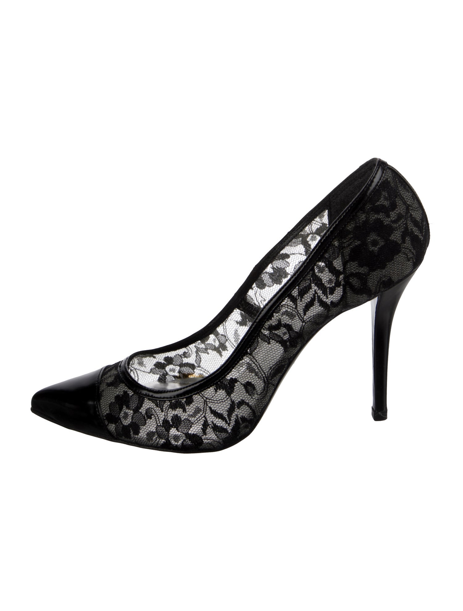 Stuart Weitzman Patent Leather Lace Pattern Pumps