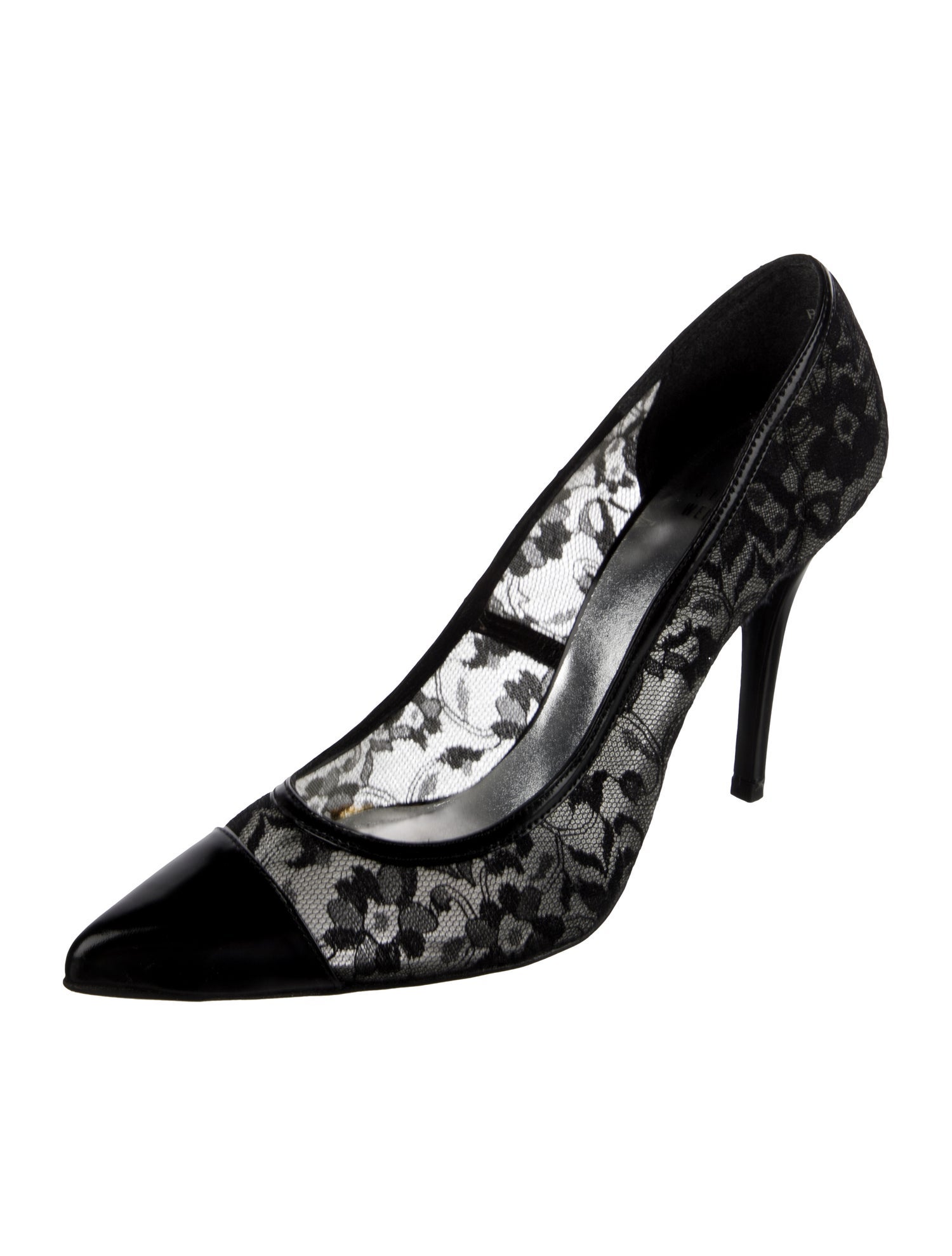 Stuart Weitzman Patent Leather Lace Pattern Pumps