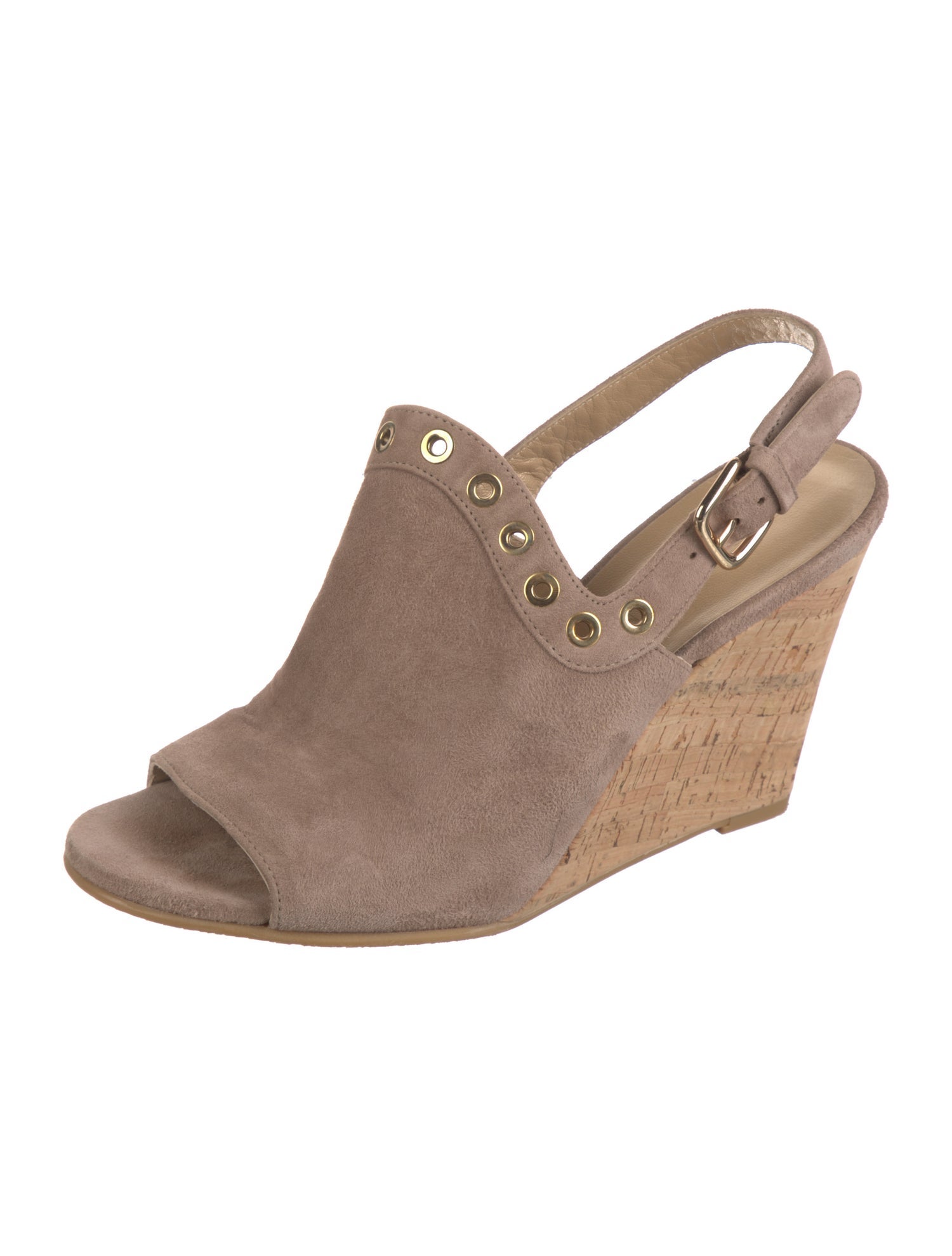 Stuart Weitzman Suede Eyelet Trim Slingback Sandals