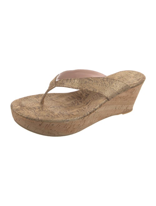 Stuart Weitzman Suede Leather Trim Embellishment Flip Flops