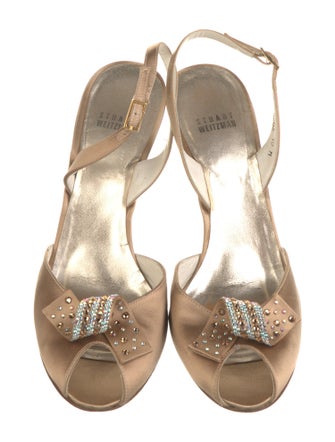 Stuart Weitzman Satin Crystal Embellishments Slingback Sandals