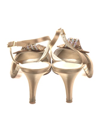 Stuart Weitzman Satin Crystal Embellishments Slingback Sandals