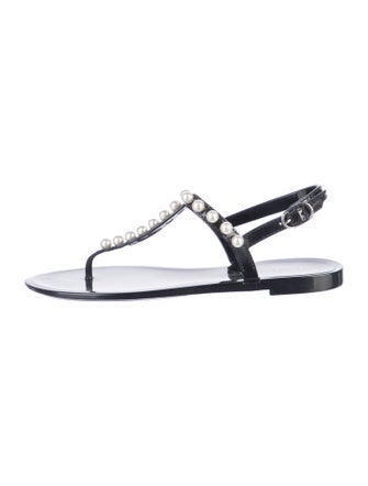 Stuart Weitzman Faux Pearl Accents Rubber T-Strap Sandals