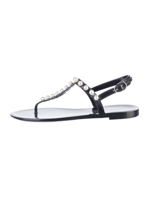 Stuart Weitzman Faux Pearl Accents Rubber T-Strap Sandals