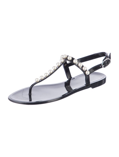 Stuart Weitzman Faux Pearl Accents Rubber T-Strap Sandals