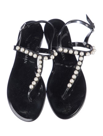 Stuart Weitzman Faux Pearl Accents Rubber T-Strap Sandals