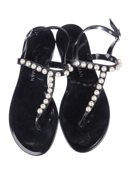 Stuart Weitzman Faux Pearl Accents Rubber T-Strap Sandals