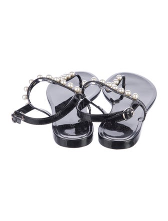 Stuart Weitzman Faux Pearl Accents Rubber T-Strap Sandals