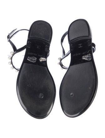 Stuart Weitzman Faux Pearl Accents Rubber T-Strap Sandals