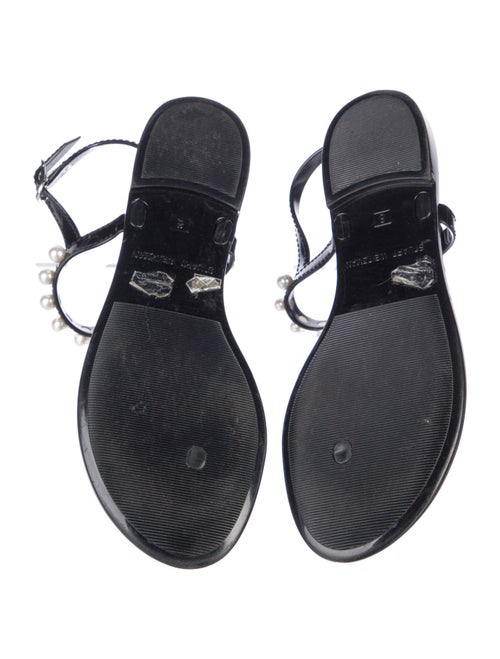 Stuart Weitzman Faux Pearl Accents Rubber T-Strap Sandals