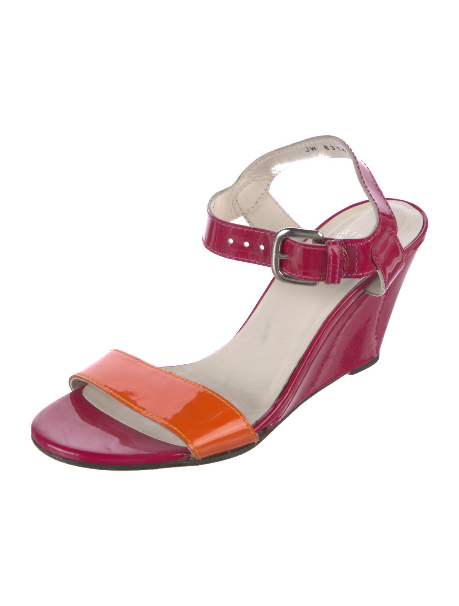 Stuart Weitzman Patent Leather Colorblock Pattern Sandals