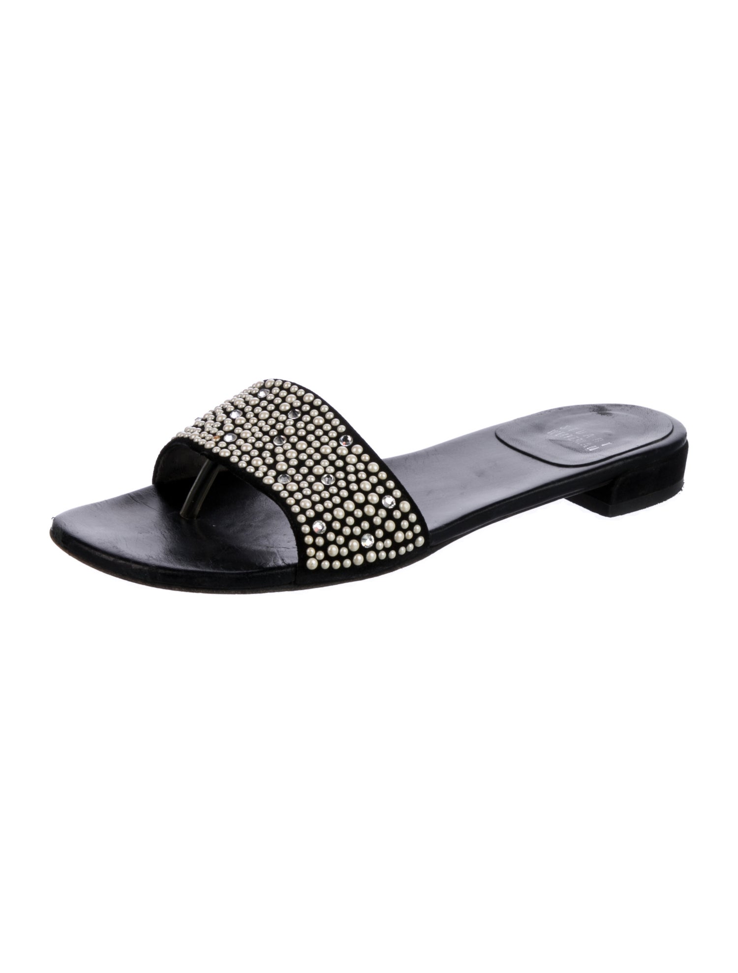 Stuart Weitzman Suede Crystal Embellishments Slides