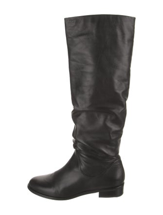 Stuart Weitzman Leather Pleated Accents Riding Boots