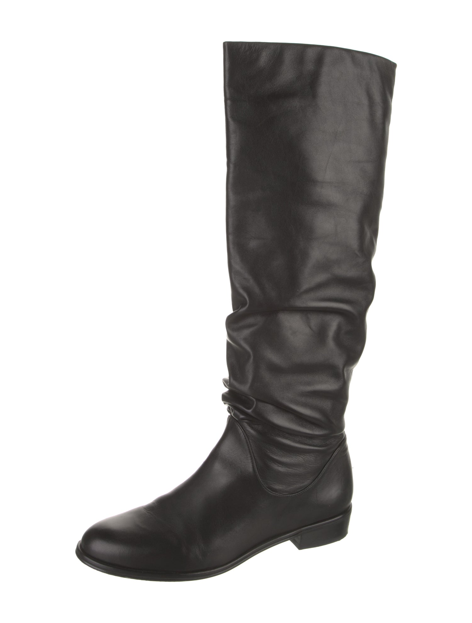 Stuart Weitzman Leather Pleated Accents Riding Boots